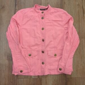 VTG Amber Sun Women's Medium Button‎ Up Shirt Barbie Fairy Linen Blend Pink Y2K